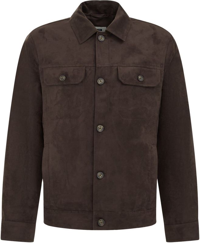 WE Fashion - Regular Fit Jack - Donkerbruin - Suèdelook