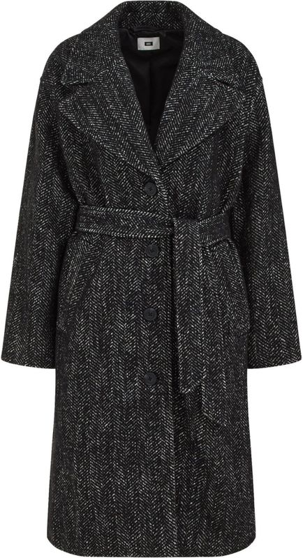 WE Fashion - Wollen Trenchcoat - Zwart/Grijs - Visgraat