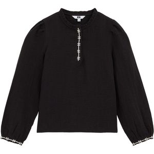 WE Fashion - Blouse - Zwart - Pofmouwen - Knoopsluiting - Effen