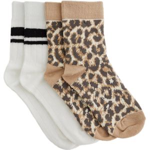 WE Fashion - Huissokken - Witte en Zwarte Streep en Luipaardprint - 2-pack