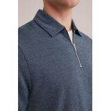 WE Fashion - Slim Polo - Donkerblauw - Korte Mouwen - Jacquard Details