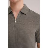 WE Fashion - Heren Slim Fit Polo met Rits - Legergroen - Katoen