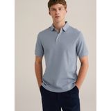 WE Fashion slim polo rib gebreid grijsblauw