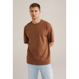 WE Fashion - Heren Loose fit T-shirt - Bruin - Katoen
