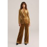 WE Fashion - Velvet Wide Leg Pantalon - Okergeel - Regular Fit