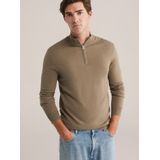 Fundamentals - Slim Fit Trui met Rits - Khaki - Katoen