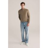 Fundamentals - Slim Fit Trui met Rits - Khaki - Katoen