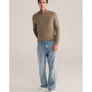 Fundamentals - Slim Fit Trui met Rits - Khaki - Katoen