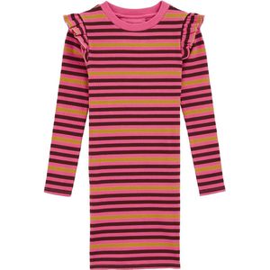 Jurk - Regular Fit - Katoenmix - Ribstructuur - Ruches