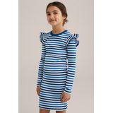WE Fashion - Meisjes Jurk - Blauw - Regular Fit - Katoen