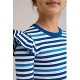 WE Fashion - Meisjes Jurk - Blauw - Regular Fit - Katoen