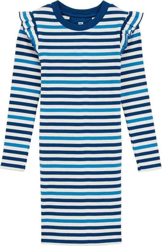 WE Fashion - Meisjes Jurk - Blauw - Regular Fit - Katoen