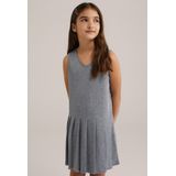 WE Fashion - Jurk - Grijs Gemêleerd/Wit - Jersey - Knielengte