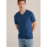WE Fashion - Shirt - Indigo - V-hals - Kwartmouw - Normale Pasvorm