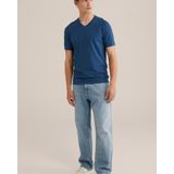 WE Fashion - Shirt - Indigo - V-hals - Kwartmouw - Normale Pasvorm