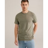 WE Fashion - Shirt - Olijfgroen - Kwartmouw - Normale Pasvorm