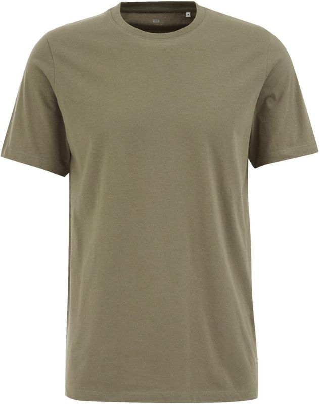 WE Fashion - Shirt - Olijfgroen - Kwartmouw - Normale Pasvorm