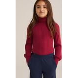 WE Fashion - Trui - Wijnrood - Pofmouwen - Geribbeld Gebreid - Col