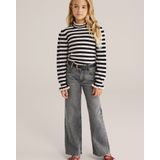 WE Fashion - Trui - Crème/Zwart - Knitwear - Opstaande Kraag - Gestreept