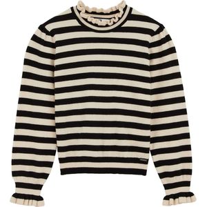 WE Fashion - Trui - Crème/Zwart - Knitwear - Opstaande Kraag - Gestreept