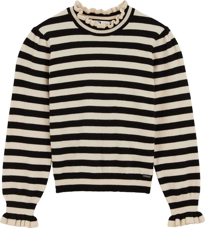 WE Fashion - Trui - Crème/Zwart - Knitwear - Opstaande Kraag - Gestreept