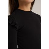 WE Fashion - Geribd T-shirt - Zwart - Regular Fit