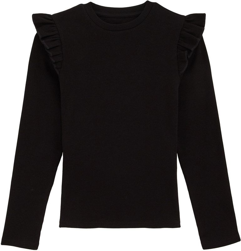 WE Fashion - Geribd T-shirt - Zwart - Regular Fit