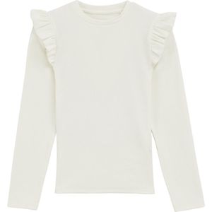 WE Fashion - Geribd T-shirt - Gebroken Wit - Regular Fit - Katoen