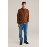 WE Fashion - Regular Fit - Gebreide Polo - Bruin - Katoen