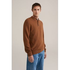 WE Fashion - Regular Fit - Gebreide Polo - Bruin - Katoen