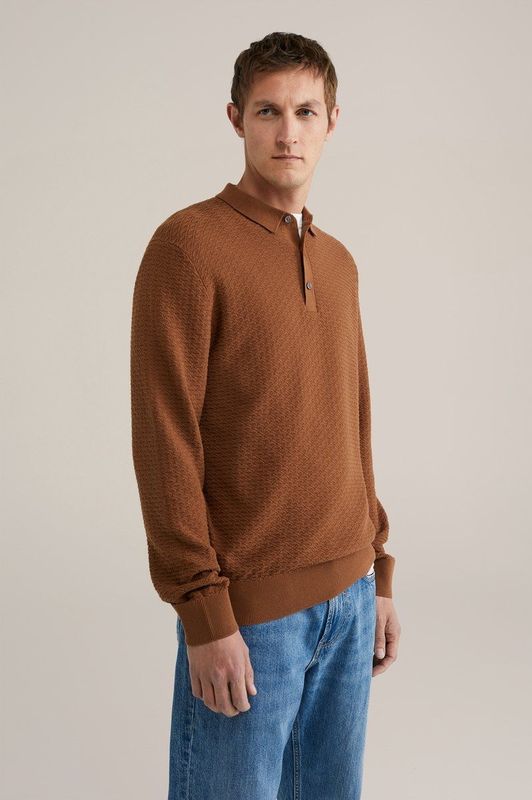WE Fashion - Regular Fit - Gebreide Polo - Bruin - Katoen