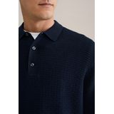 WE Fashion - Regular Fit - Gebreide Polo - Donkerblauw - Katoen