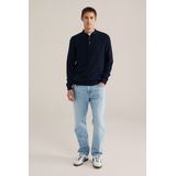 WE Fashion - Regular Fit - Gebreide Polo - Donkerblauw - Katoen