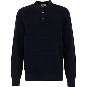 WE Fashion - Regular Fit - Gebreide Polo - Donkerblauw - Katoen