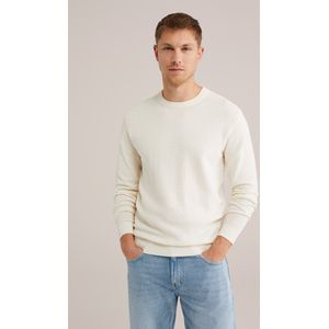 WE Fashion - Slim Fit - Gebreide Trui - Ecru - Katoen