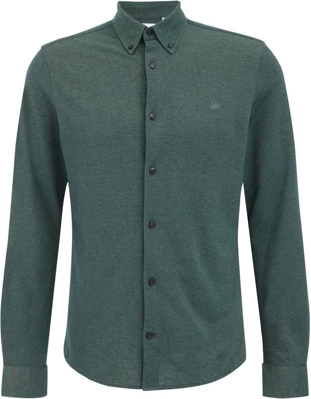 WE Fashion - Tall Fit Overhemd - Donkergroen - Piquéjersey - Katoen