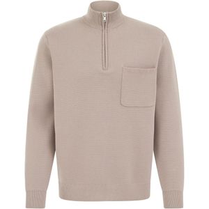 WE Fashion - Sweater - Taupe - Slim Fit - Lange Mouwen - Opstaande Kraag