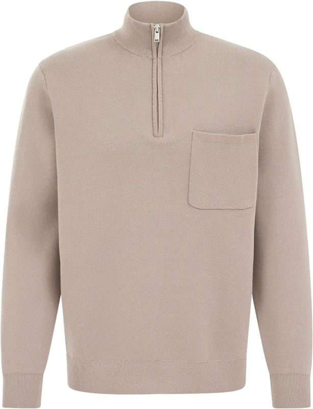 WE Fashion - Sweater - Taupe - Slim Fit - Lange Mouwen - Opstaande Kraag