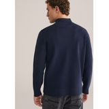 WE Fashion - Sweater - Donkerblauw - Slim Fit - Lange Mouwen - Opstaande Kraag