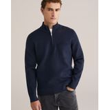 WE Fashion - Sweater - Donkerblauw - Slim Fit - Lange Mouwen - Opstaande Kraag