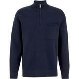 WE Fashion - Sweater - Donkerblauw - Slim Fit - Lange Mouwen - Opstaande Kraag