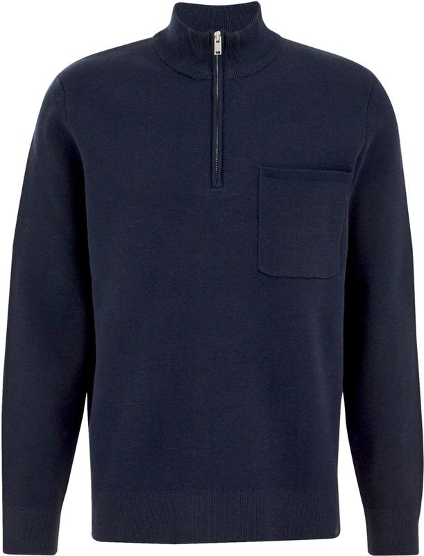 WE Fashion - Sweater - Donkerblauw - Slim Fit - Lange Mouwen - Opstaande Kraag