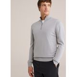 Van Gils - Regular Fit - Trui met Rits - Lichtgrijs - Merino Wol