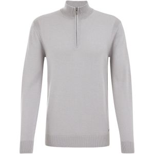 Van Gils - Regular Fit - Trui met Rits - Lichtgrijs - Merino Wol