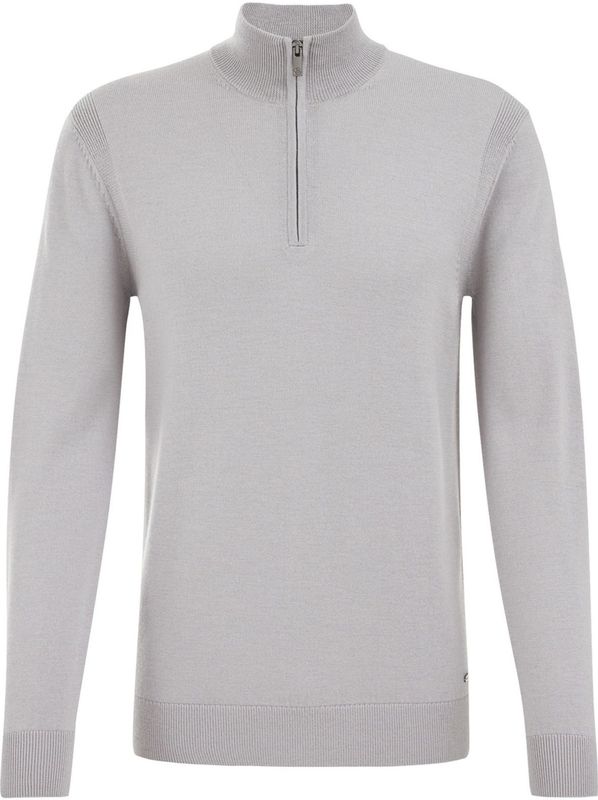 Van Gils - Regular Fit - Trui met Rits - Lichtgrijs - Merino Wol