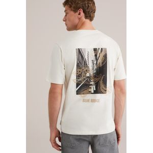 WE Fashion - Shirt - Beige - Motiefprint - Ronde Hals - Kwartmouw