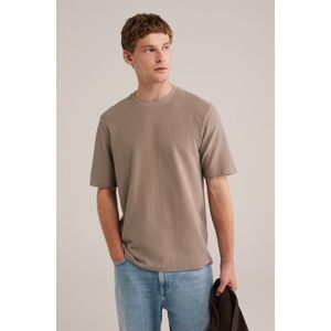 WE Fashion - T-shirt - Taupe - Katoen - Korte Mouwen