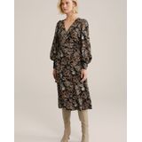 WE Fashion - Dames Midi Jurk - Zwart - Regular Fit