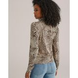 WE Fashion - Dames top met print - Regular fit - Bruin - Katoen - Maat: XS