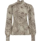 WE Fashion - Dames top met print - Regular fit - Bruin - Katoen - Maat: XS